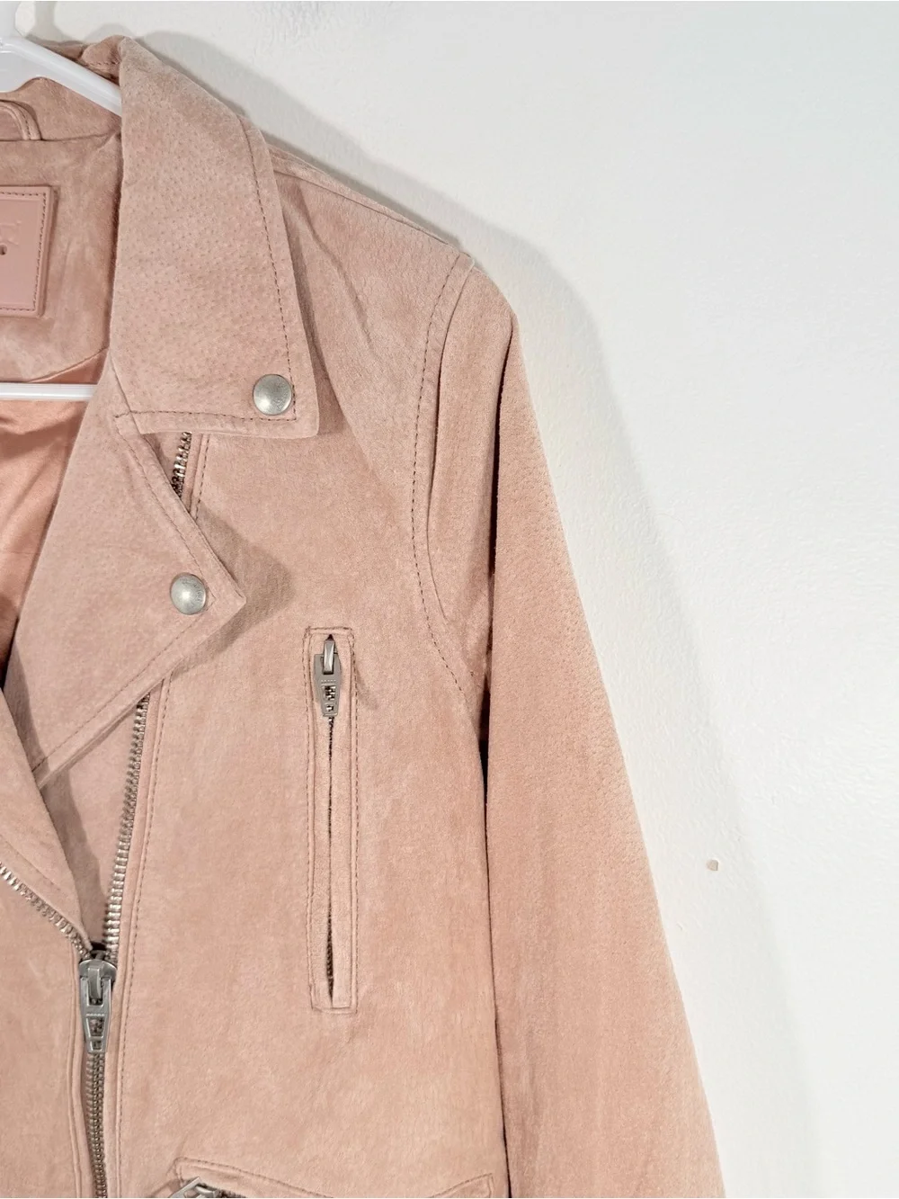 BlankNYC Blush Desert Pink 100% Genuine Suede Leather Cropped Moto Jacket Small